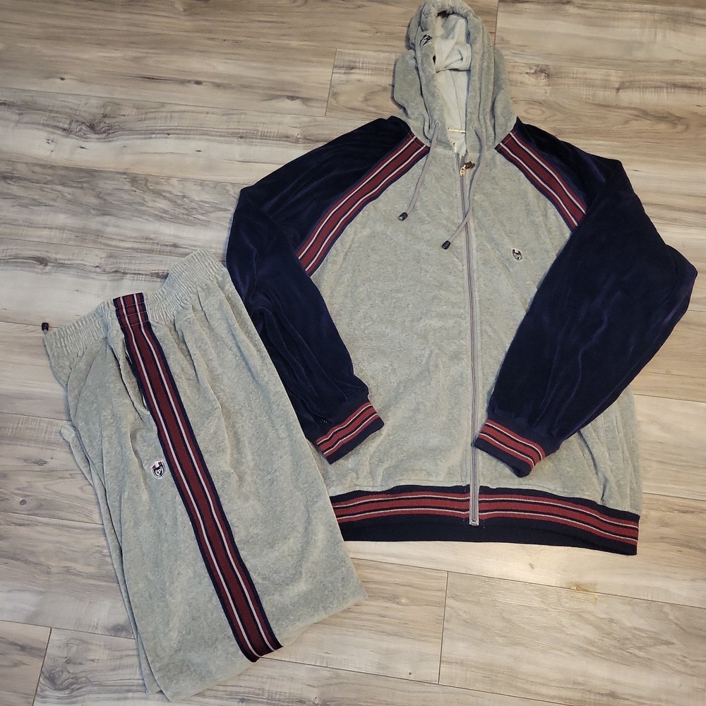 Phat Farm Velour 2pc Hoodie Tracksuit XL Jacket LG Pants Gray Full Zip VGT Y2K